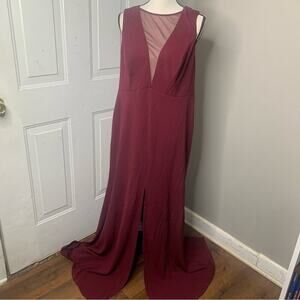 DB Studio burgundy illusion slit front burgundy maxi dress gown bridesmaid 16‎